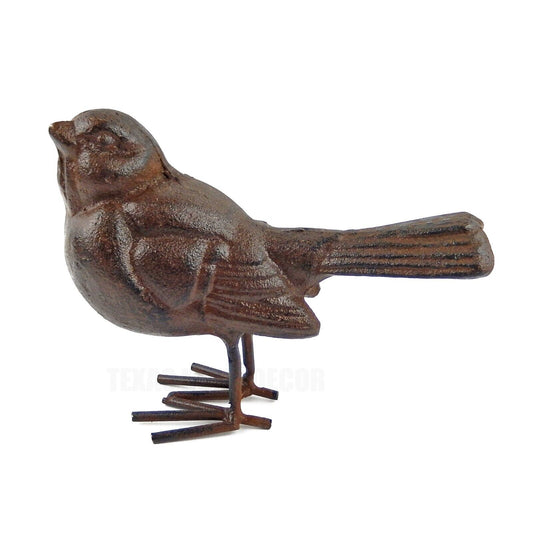 Cast Iron Bird Figurine Statue Garden Porch Fountain Decor Antique Brown 4.5 in