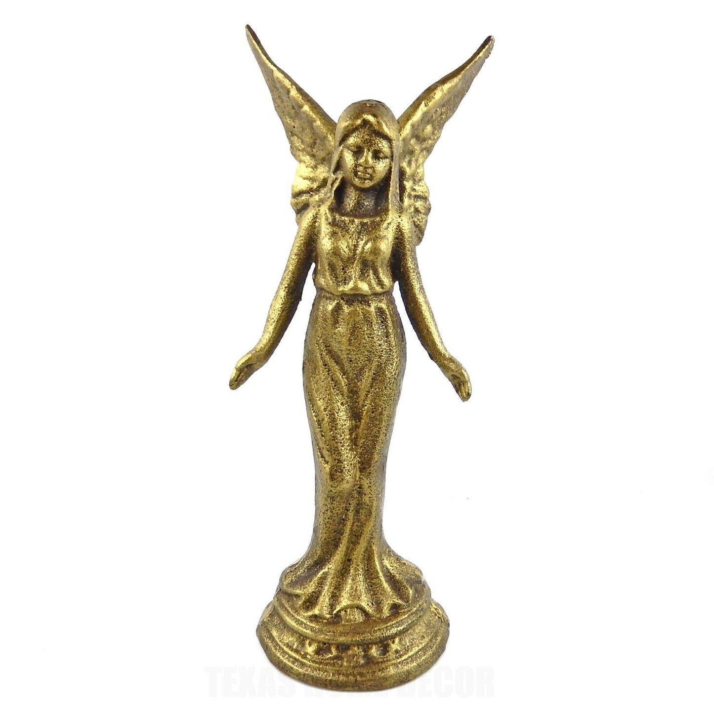 Large Guardian Angel Garden Figurine Statue Cast Iron Antique Gold 14.5 inch