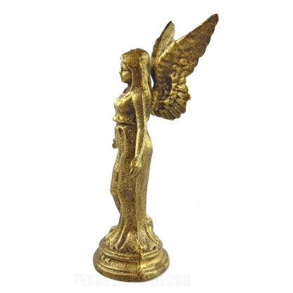 Large Guardian Angel Garden Figurine Statue Cast Iron Antique Gold 14.5 inch