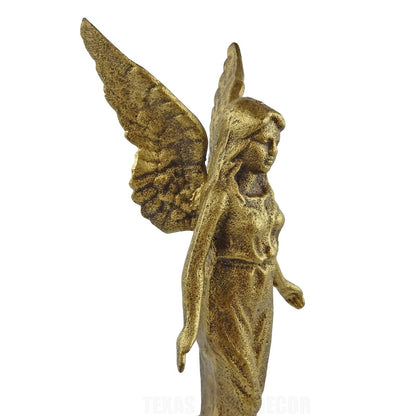 Large Guardian Angel Garden Figurine Statue Cast Iron Antique Gold 14.5 inch