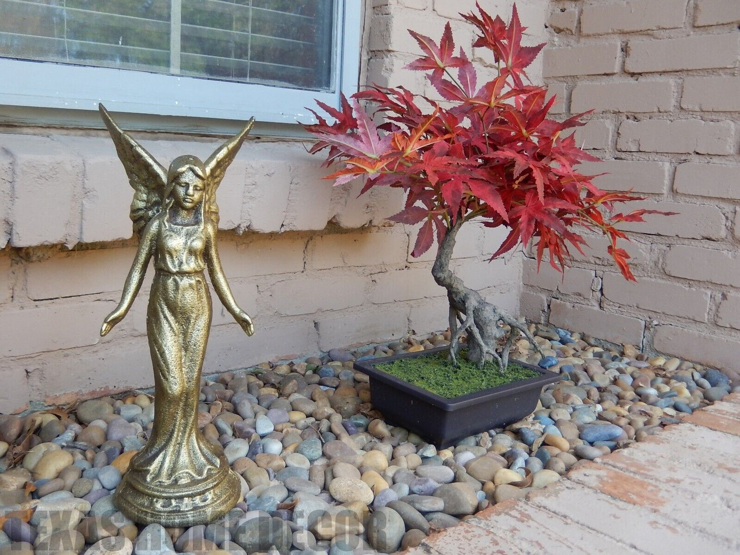 Large Guardian Angel Garden Figurine Statue Cast Iron Antique Gold 14.5 inch