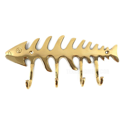 Solid Brass Skeleton Fish Bones Wall Hook Key Coat Rack Towel Hanger Gold