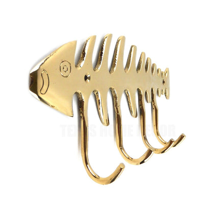 Solid Brass Skeleton Fish Bones Wall Hook Key Coat Rack Towel Hanger Gold