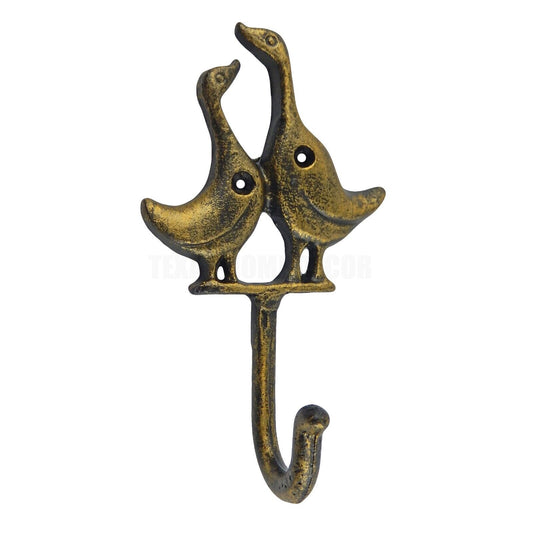 Metal Ducks Wall Hook Cast Iron Key Towel Coat Hanger Rustic Gold Finish