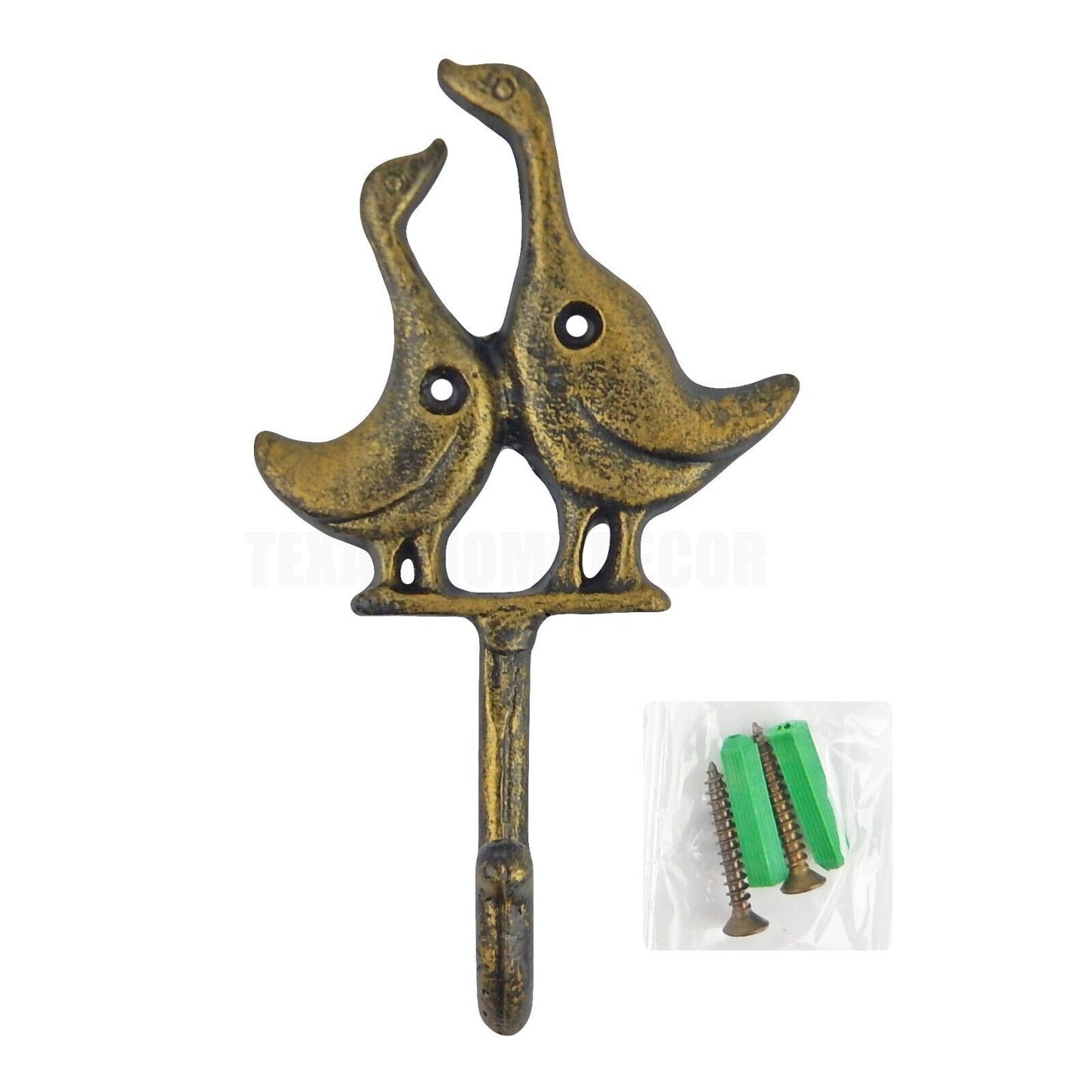 Metal Ducks Wall Hook Cast Iron Key Towel Coat Hanger Rustic Gold Finish