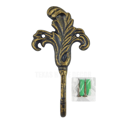Metal Iris Flower Wall Hook Cast Iron Key Towel Coat Hanger Rustic Gold Finish