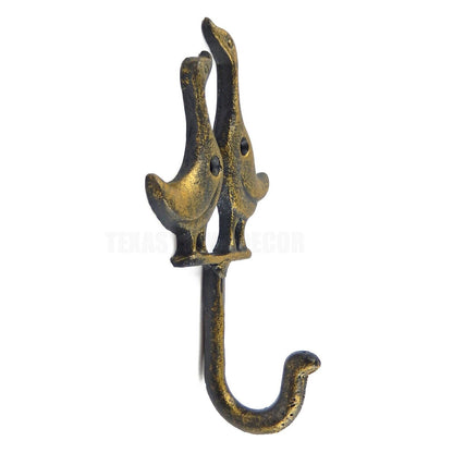 Metal Ducks Wall Hook Cast Iron Key Towel Coat Hanger Rustic Gold Finish