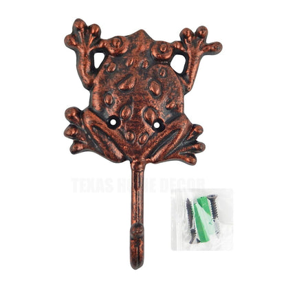 Metal Frog Wall Hook Cast Iron Key Towel Coat Hanger Rustic Copper Finish