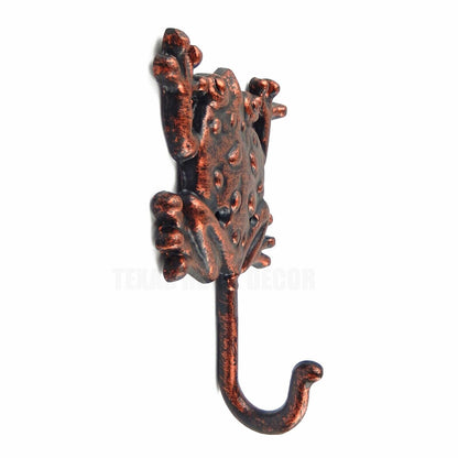 Metal Frog Wall Hook Cast Iron Key Towel Coat Hanger Rustic Copper Finish
