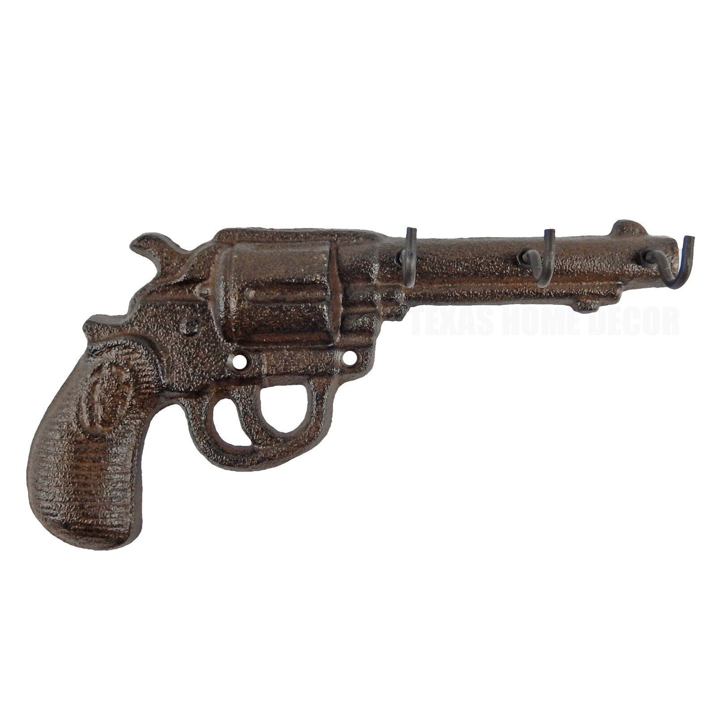 Pistol Revolver Wall Hook Key Rack Cast Iron Western Home Decor Rustic Brown