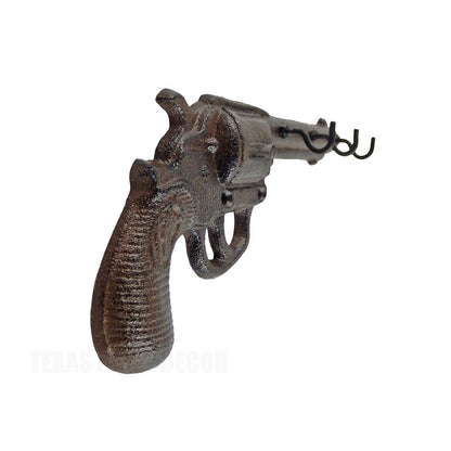 Pistol Revolver Wall Hook Key Rack Cast Iron Western Home Decor Rustic Brown