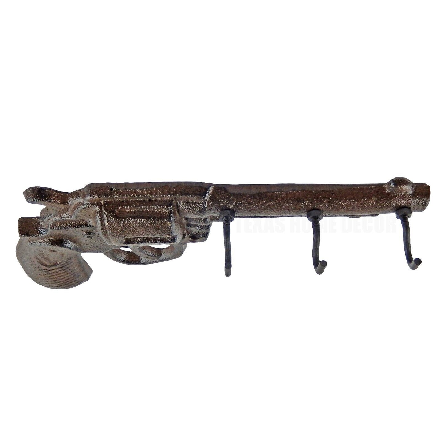 Pistol Revolver Wall Hook Key Rack Cast Iron Western Home Decor Rustic Brown