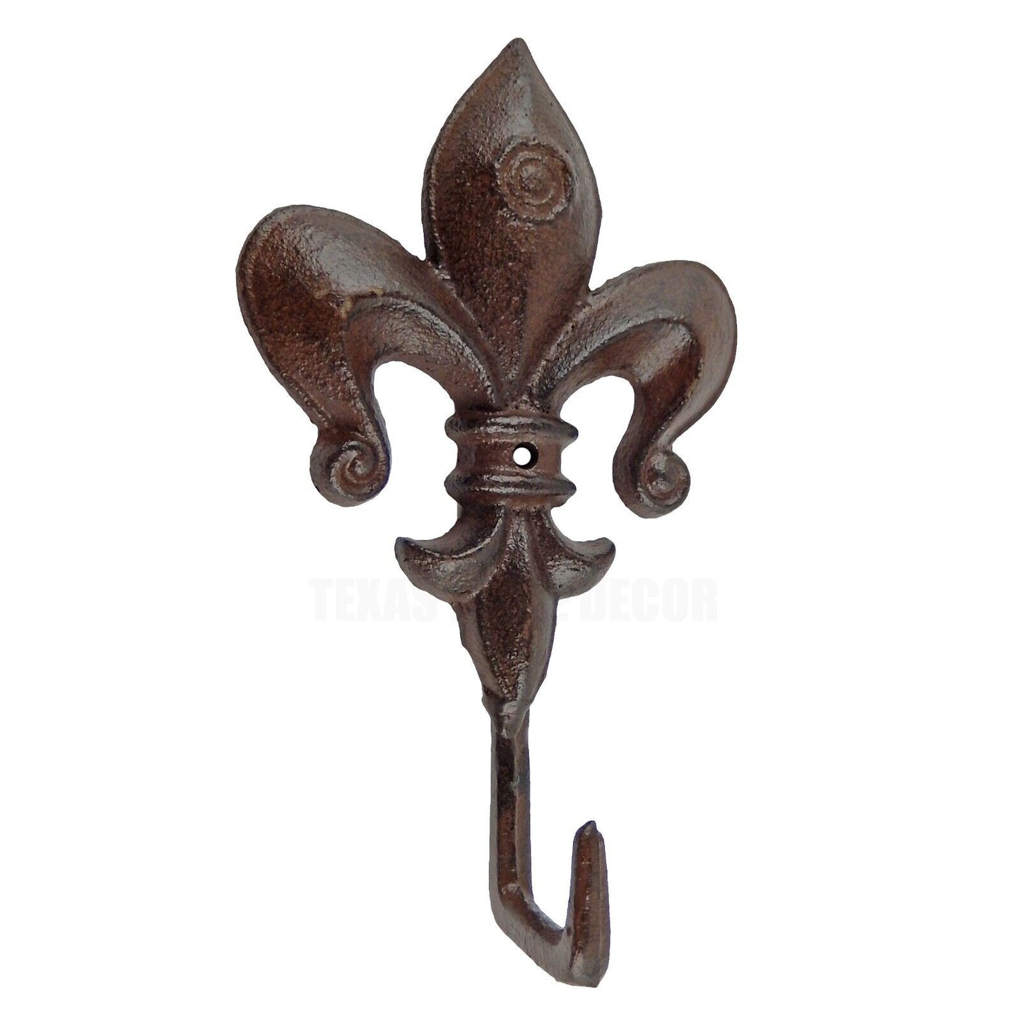 Fleur De Lis Wall Hook Cast Iron Victorian Key Towel Coat Hanger Rustic Brown