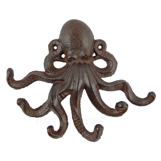 Octopus Tentacles Wall Hook Rack Cast Iron Nautical Key Towel Coat Hanger Brown