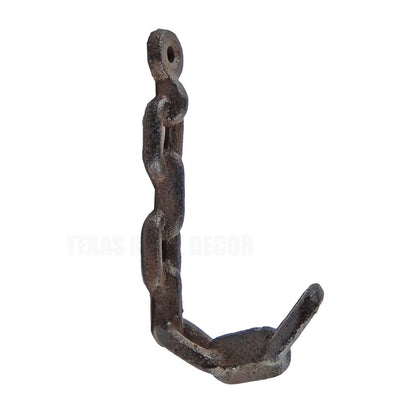 Small Chain Links Wall Hook Industrial Key Towel Coat Hanger Rustic Brown 4.5 in