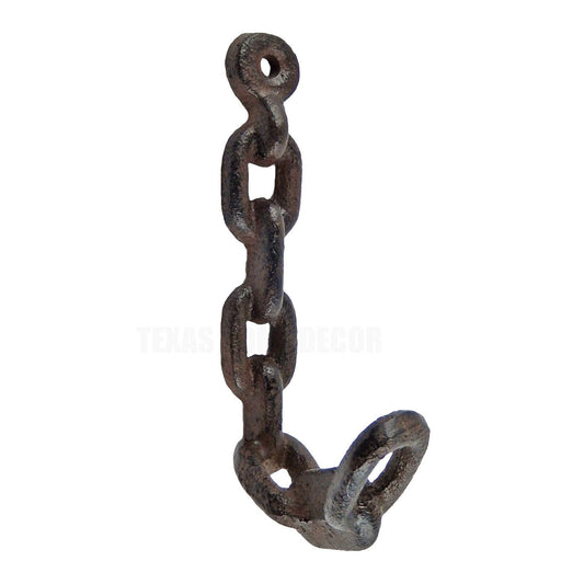 Small Chain Links Wall Hook Industrial Key Towel Coat Hanger Rustic Brown 4.5 in