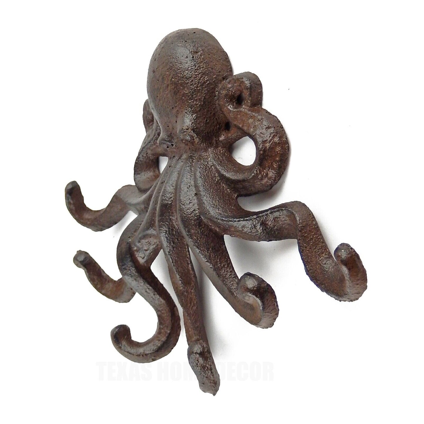 Octopus Tentacles Wall Hook Rack Cast Iron Nautical Key Towel Coat Hanger Brown