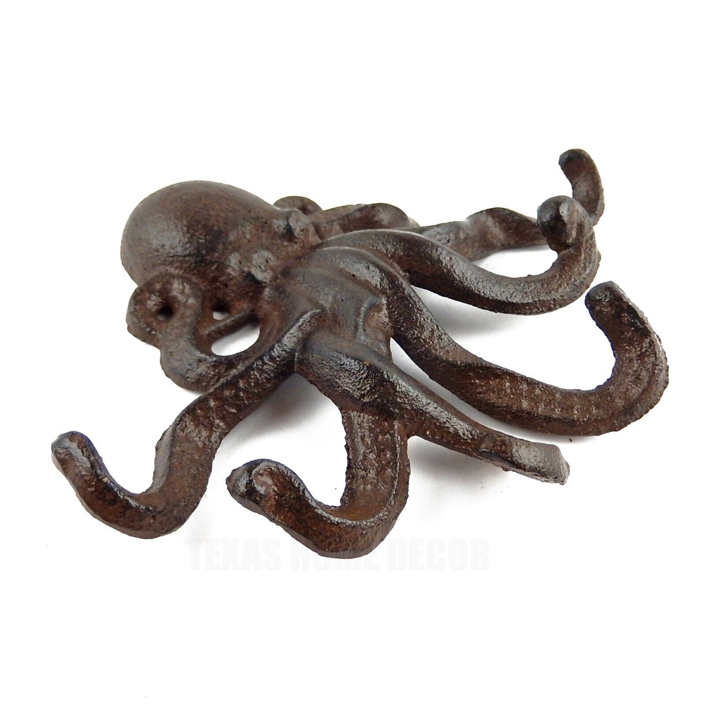 Octopus Tentacles Wall Hook Rack Cast Iron Nautical Key Towel Coat Hanger Brown