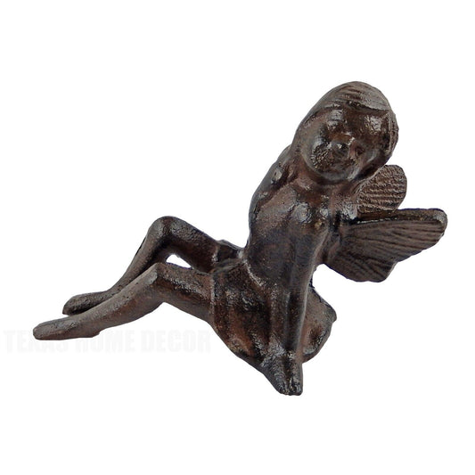 Cast Iron Fairy Shelf Sitter Figurine Statue With Wings Antique Rustic Style