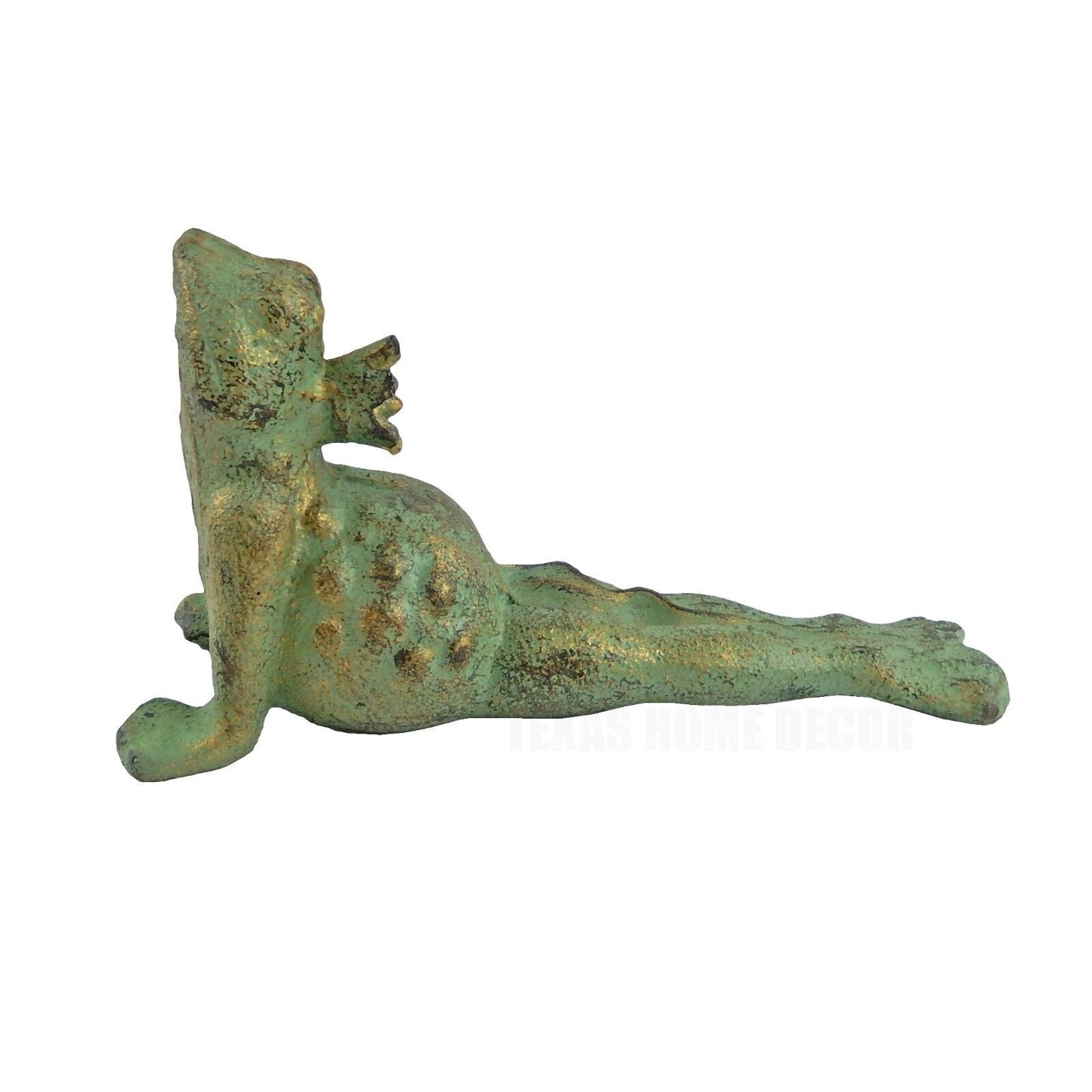 Green Prince Frog Yoga Pose Verdigris Cast Iron Figurine Door Wedge Stopper