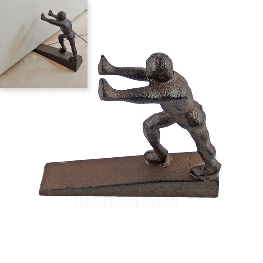 Strong Athletic Man Cast Iron Figurine Doorstop Wedge Rustic Antique Brown