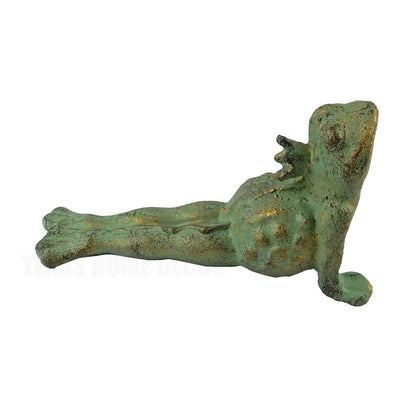 Green Prince Frog Yoga Pose Verdigris Cast Iron Figurine Door Wedge Stopper