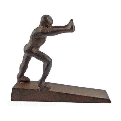 Strong Athletic Man Cast Iron Figurine Doorstop Wedge Rustic Antique Brown