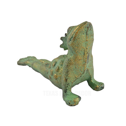 Green Prince Frog Yoga Pose Verdigris Cast Iron Figurine Door Wedge Stopper