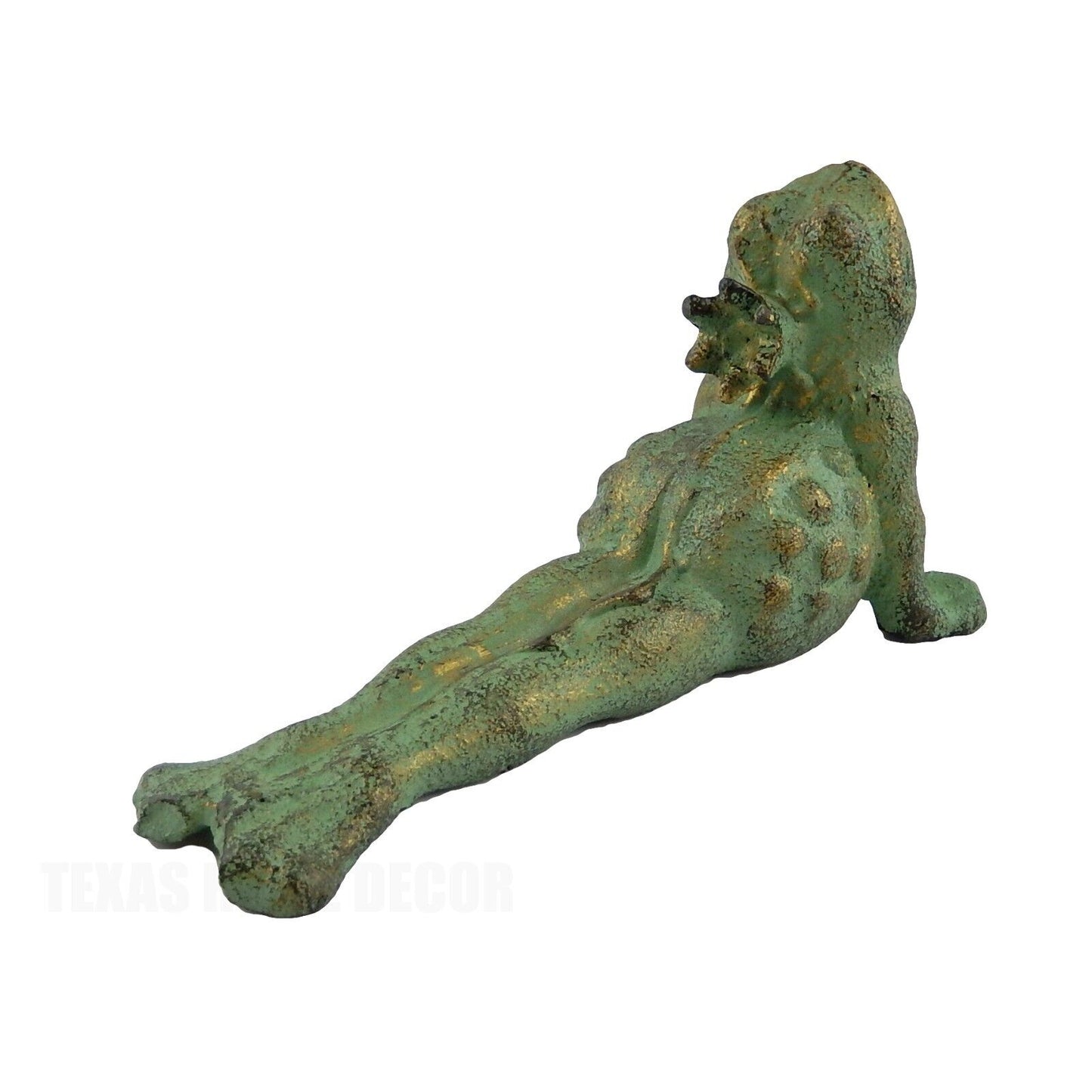 Green Prince Frog Yoga Pose Verdigris Cast Iron Figurine Door Wedge Stopper