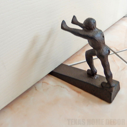 Strong Athletic Man Cast Iron Figurine Doorstop Wedge Rustic Antique Brown
