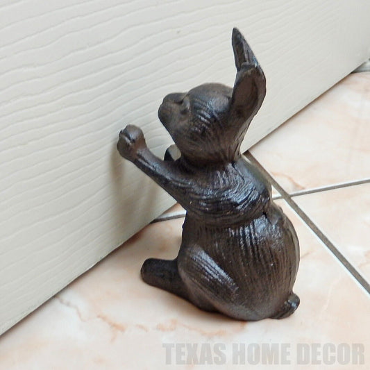 Bunny Rabbit Indoor Cast Iron Doorstop Figurine Bookend Rustic Antique Brown