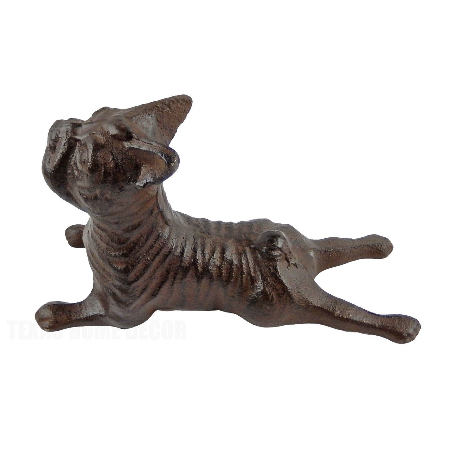 Cast Iron French Bulldog Dog Figurine Doorstop Wedge Antique Brown Finish