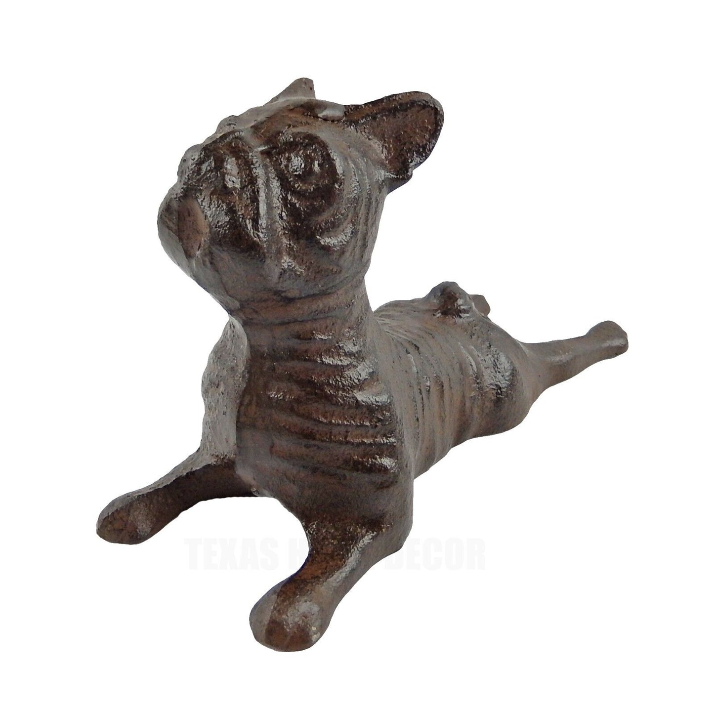 Cast Iron French Bulldog Dog Figurine Doorstop Wedge Antique Brown Finish