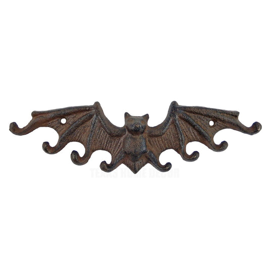 Cast Iron Bat Wall Hook Key Rack Hanger Rustic Brown 8 Keys Capacity