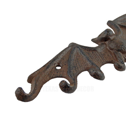 Cast Iron Bat Wall Hook Key Rack Hanger Rustic Brown 8 Keys Capacity