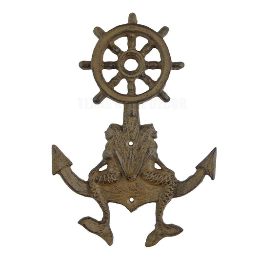 Double Mermaids Anchor Ships Wheel Wall Hook Nautical Key Towel Coat Hanger