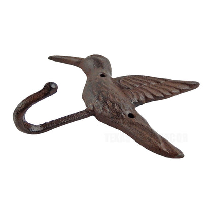 Hummingbird Wall Hook Cast Iron Key Towel Coat Hanger Antique Brown Look