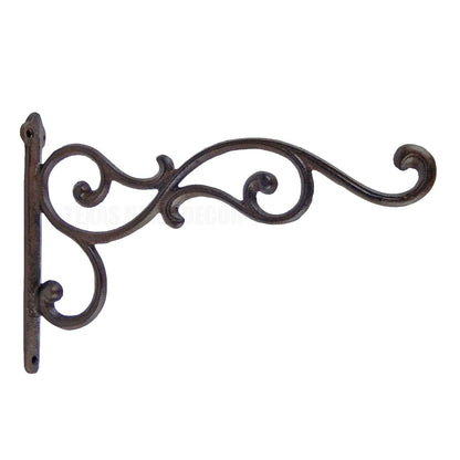 Large Scrolls Wall Hook Cast Iron Plant Flower Basket Hanger Rustic Brown 12.25"