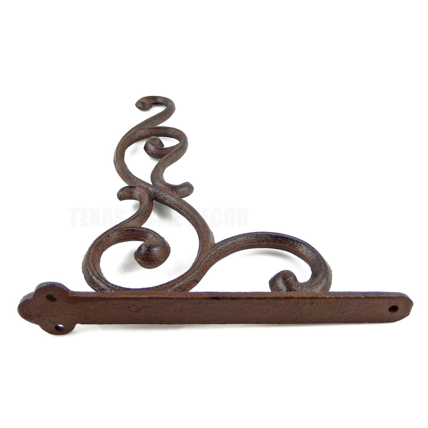 Large Scrolls Wall Hook Cast Iron Plant Flower Basket Hanger Rustic Brown 12.25"