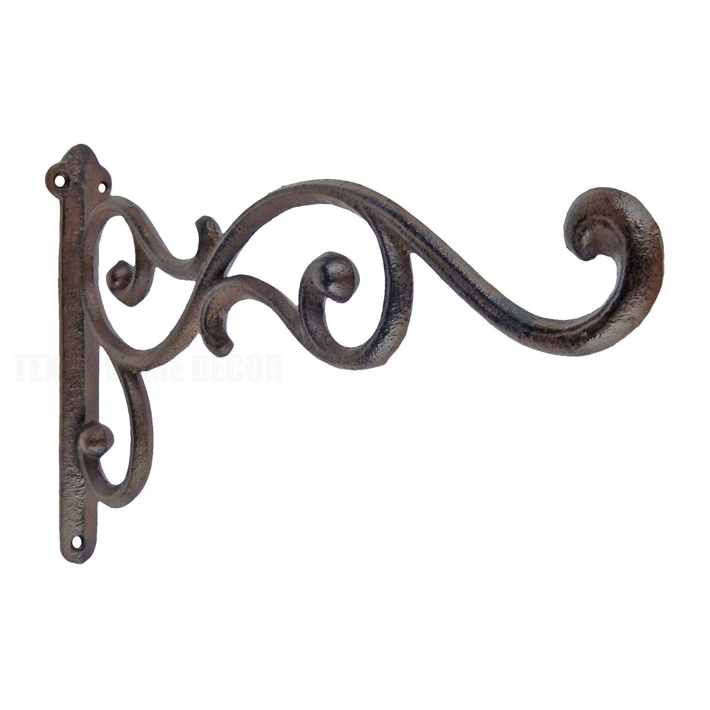 Large Scrolls Wall Hook Cast Iron Plant Flower Basket Hanger Rustic Brown 12.25"