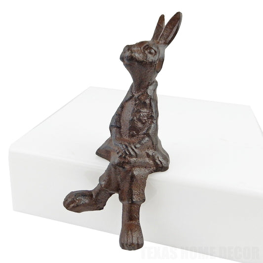 Dressed Rabbit Shelf Ledge Sitter Figurine Cast Iron Rustic Antique Brown