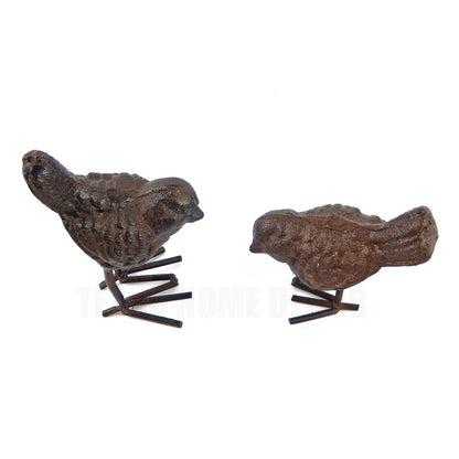 Set of 2 Small Bird Figurines Statues Rustic Cast Iron Garden Yard Home Decor