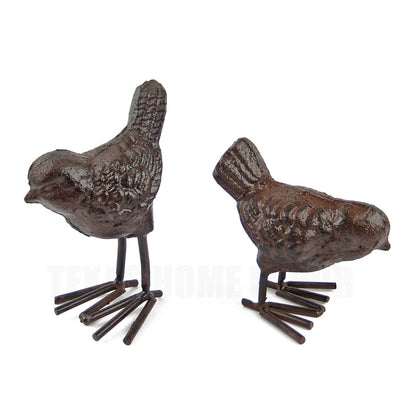 Set of 2 Small Bird Figurines Statues Rustic Cast Iron Garden Yard Home Decor