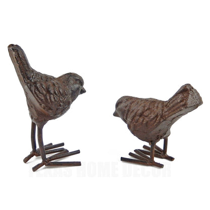 Set of 2 Small Bird Figurines Statues Rustic Cast Iron Garden Yard Home Decor