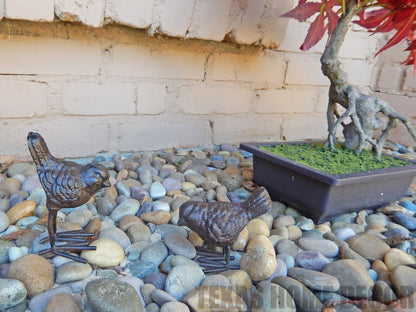 Set of 2 Small Bird Figurines Statues Rustic Cast Iron Garden Yard Home Decor