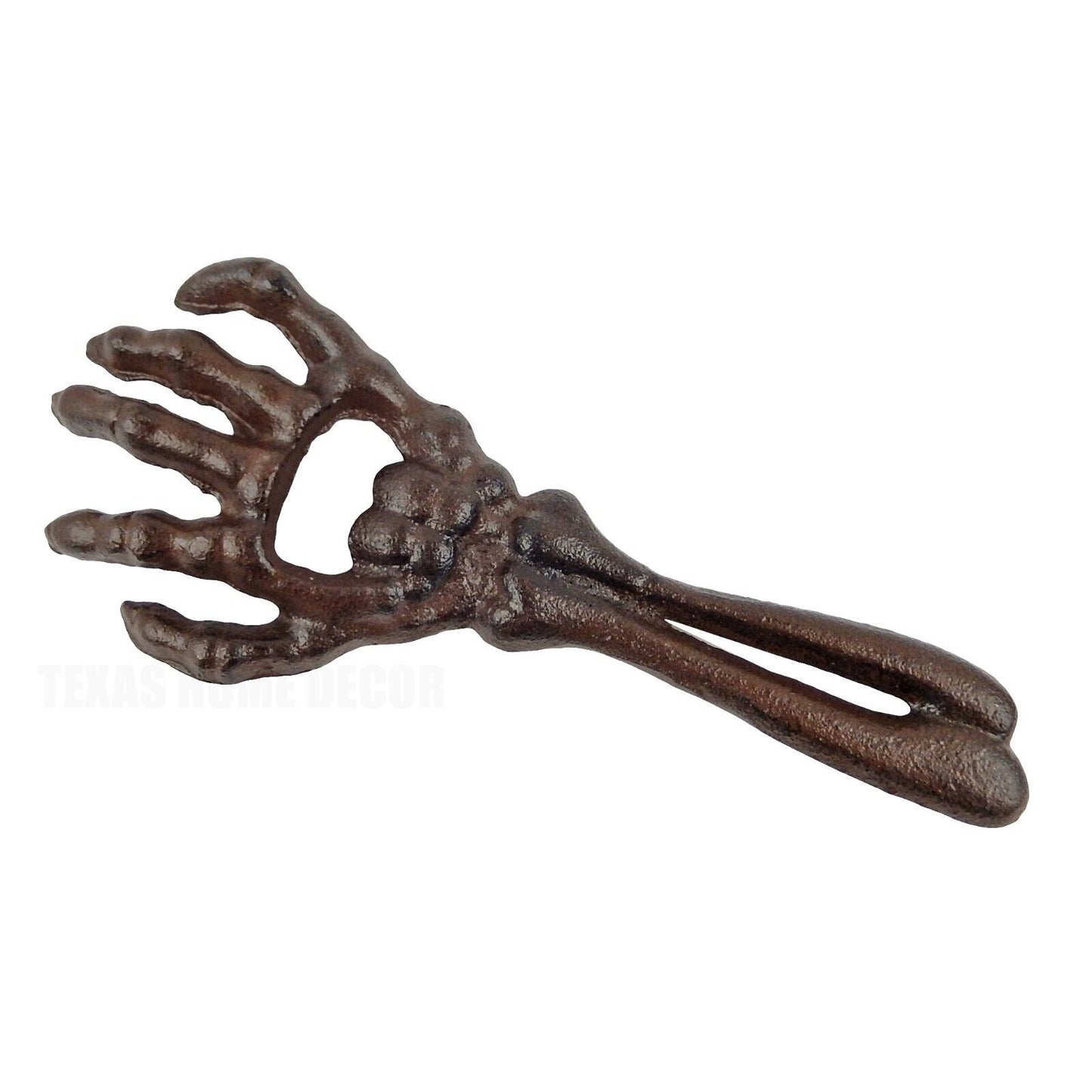 Skeleton Hand Beer Bottle Opener Hand Held Cast Iron Antique Brown Rustic Finish