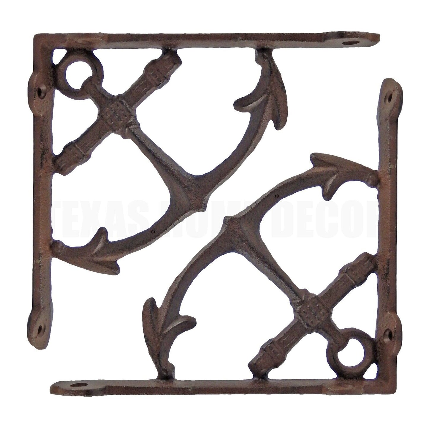 2 Cast Iron Anchor Shelf Brackets Cast Iron Nautical Navy Corner Braces 7.5 inch