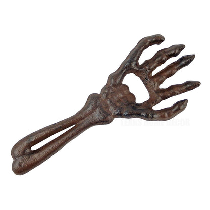 Skeleton Hand Beer Bottle Opener Hand Held Cast Iron Antique Brown Rustic Finish