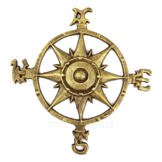 Compass Rose Nautical Star Beach House Wall Decor Rustic Gold Cast Iron