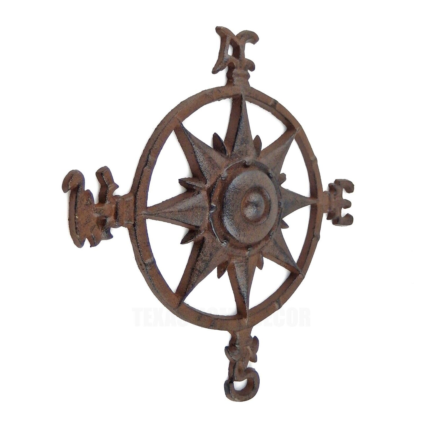 Nautical Star Rose Compass Cast Iron Beach House Wall Decor Rustic Brown